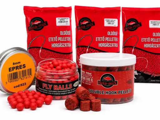 Na co biorą karpie w stawie? Zestaw przynęt wędkarskich Beta-mix: kulki proteinowe, pellet haczykowy i mikropellet.