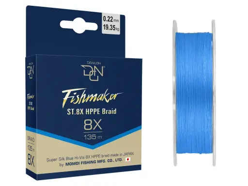 Niebieska, 8-żyłkowa plecionka Dragon Fishmaker 8X HPPE na szpulce. Idealna do łowienia, jak smok!