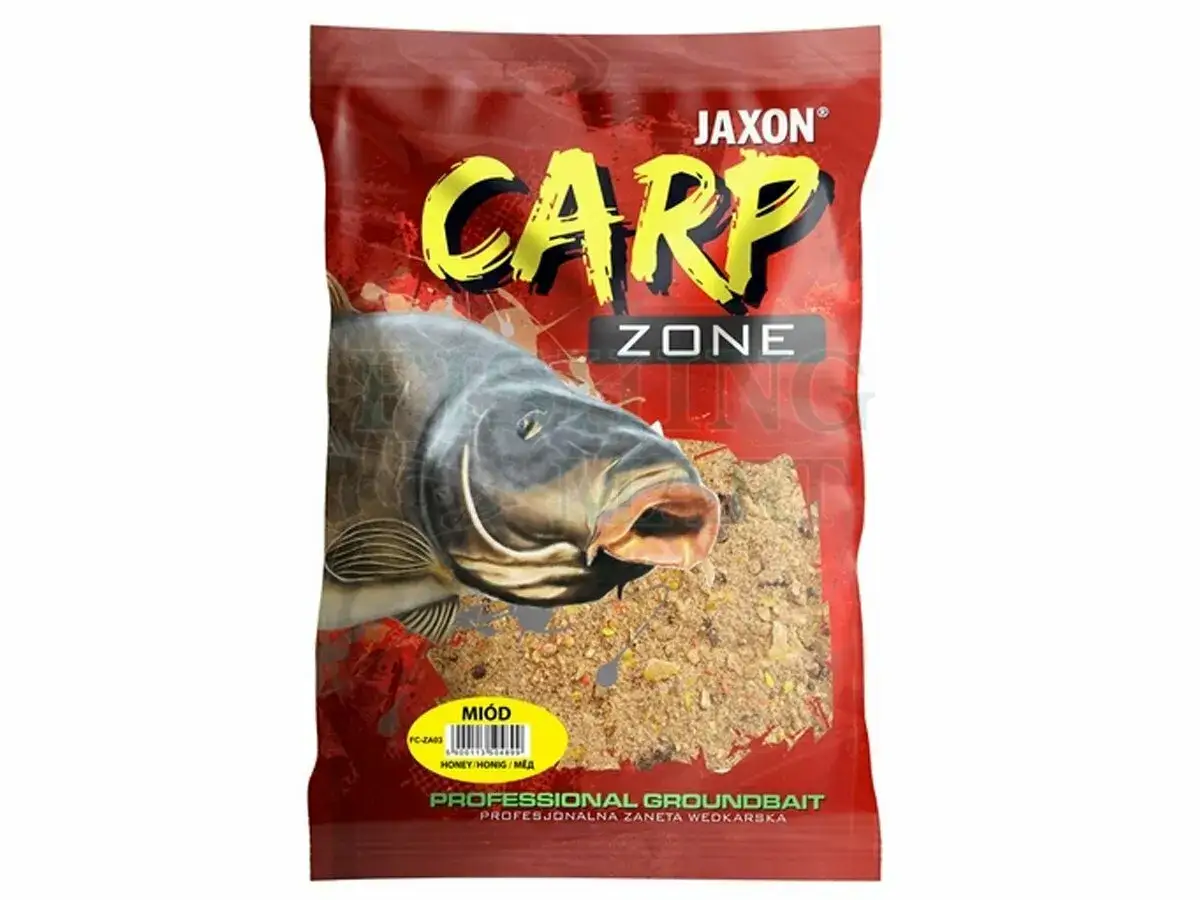Opakowanie zanęty Jaxon Carp Zone o smaku miodowym, która pokazuje, co karpie lubią najbardziej.